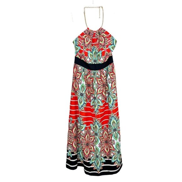 Eliza J Halter Maxi Dress Womens Size 6 Petite 6P Smocked Colorful Vacation - Picture 1 of 11